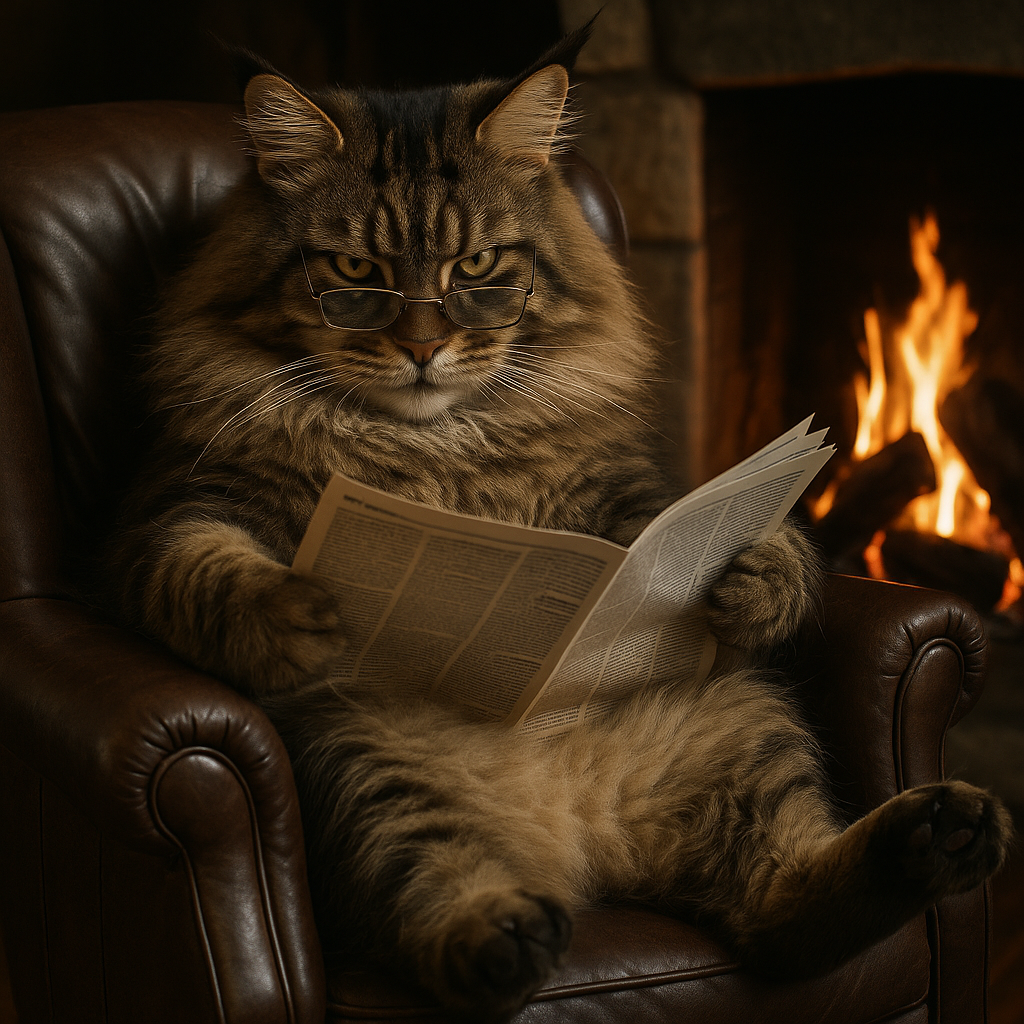 Кот читает газету